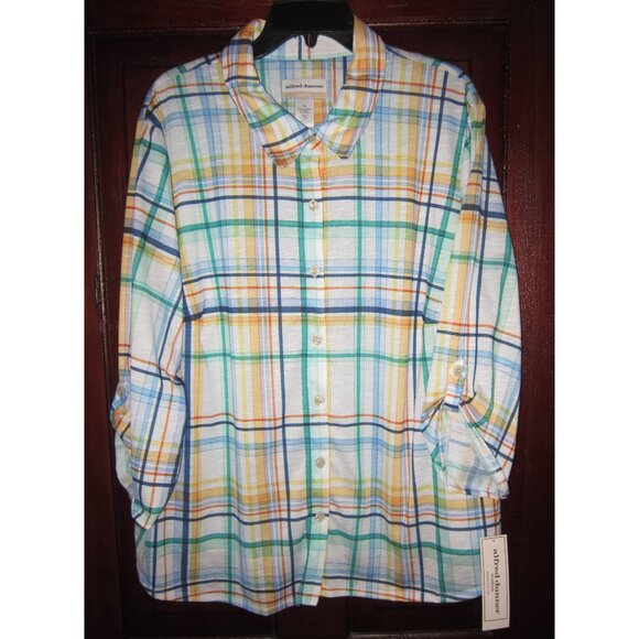 Alfred Dunner Woman Plus New Sz 3X Button Knit Top Shirt Blouse Plaid Nantucket - Picture 1 of 3